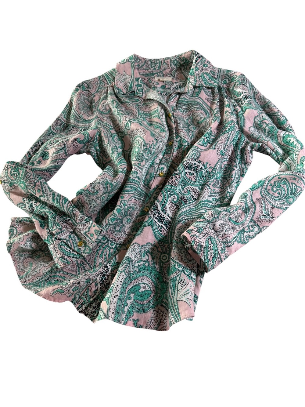 Charter Club Classic Linen Paisley Button-Down Shirt - Pink & Green